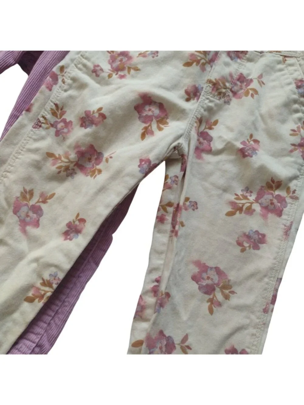 OshKosh B'Gosh Girls Overalls 2T Set of 2 Floral Purple Heavy Duty Play Coverall